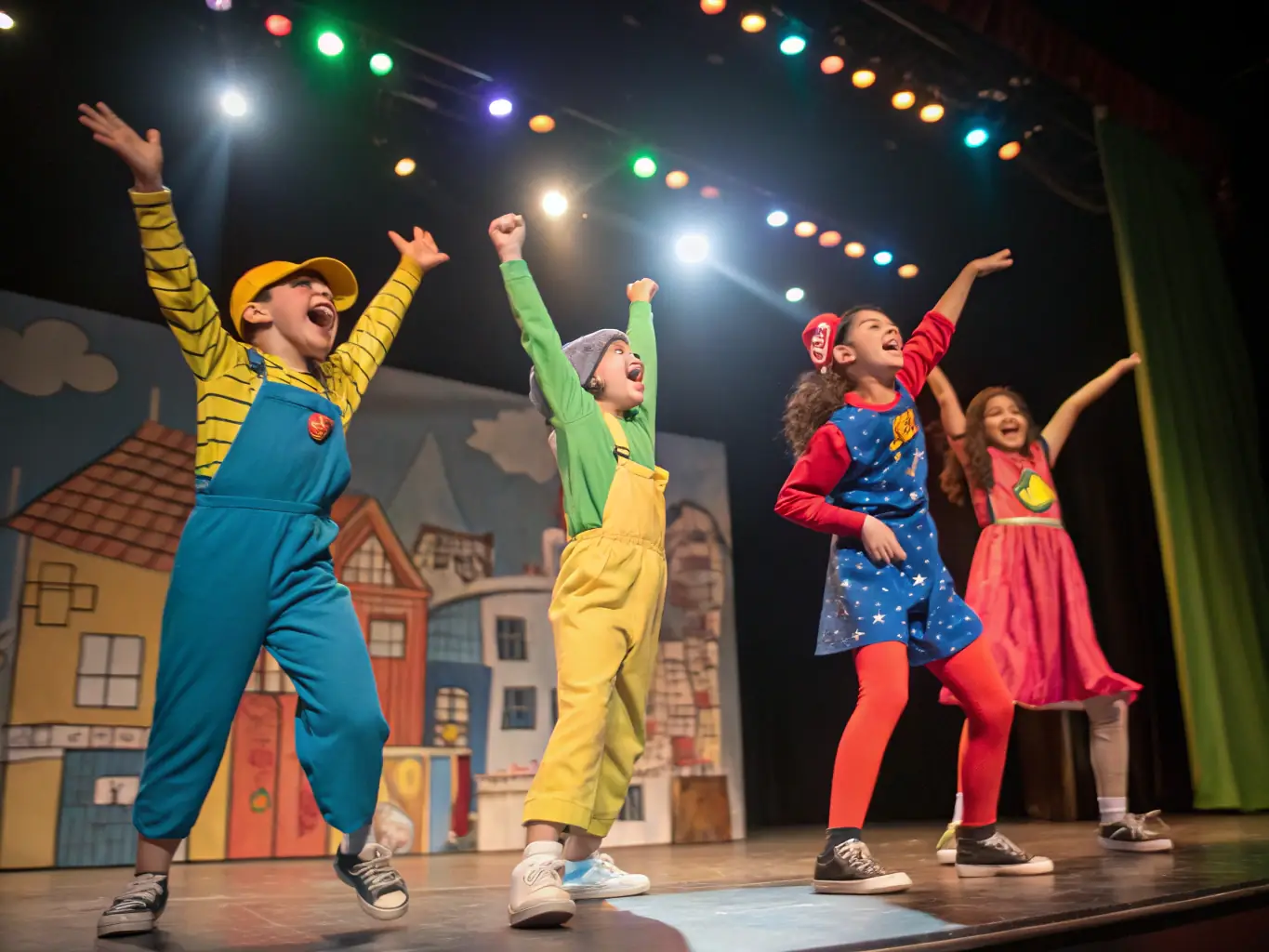 A vibrant image of a children's choir performing on stage, with colorful costumes and enthusiastic expressions.